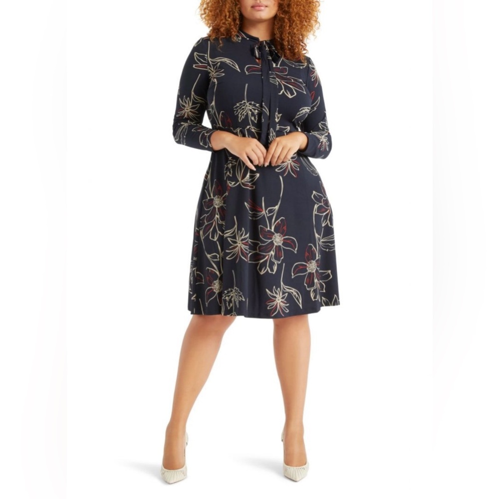 Eloquii Floral Print Long Sleeve Dress